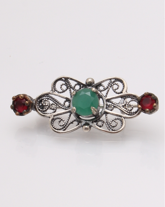 Brosa argint cu piatra verde cod 8-31700, gr2.9