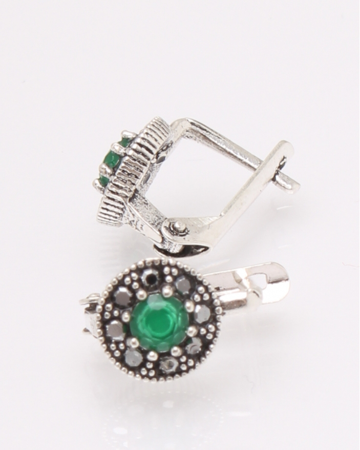 Cercei argint rotunzi cu piatra verde cod 2-30875, gr1.6
