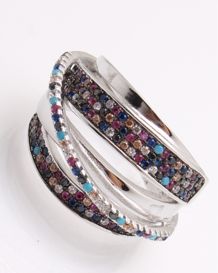 Inel argint cu multe pietre multicolore cod 1-21903, gr8.4