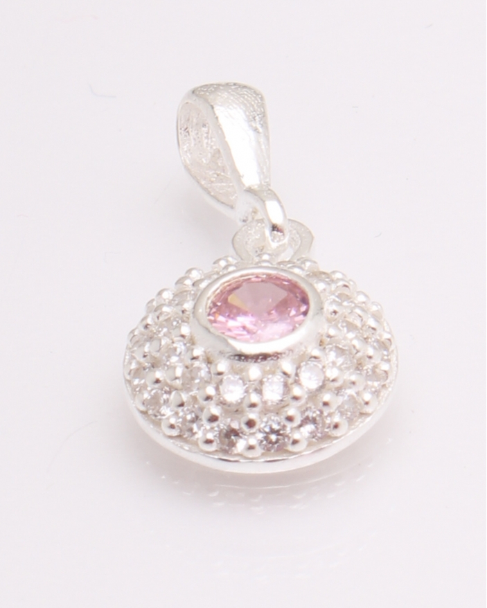Pandantiv argint rotund cu piatra roz cod 6-29424. gr1.4