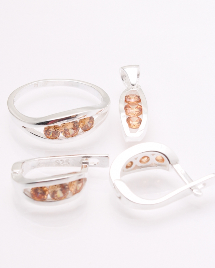 Set argint cu 3 pietre portocalii cod 3-22055, gr8.5