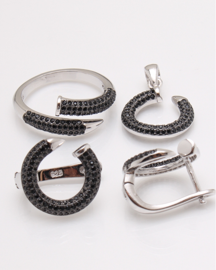 Set argint cui si pietre negre cod 3-23160, gr9.4