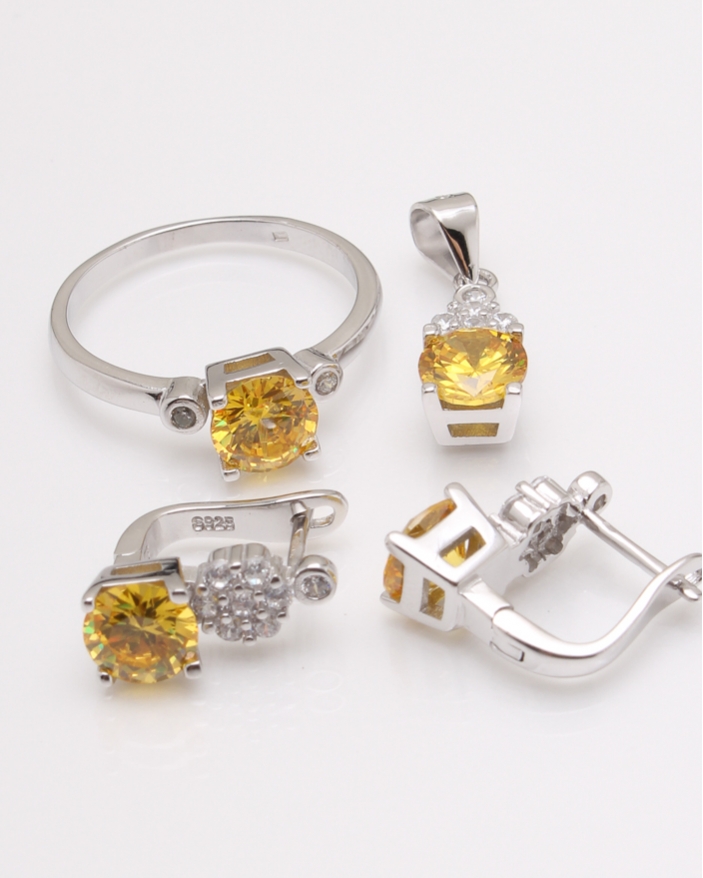Set argint piatra galbena cod 3-23174, gr9.3