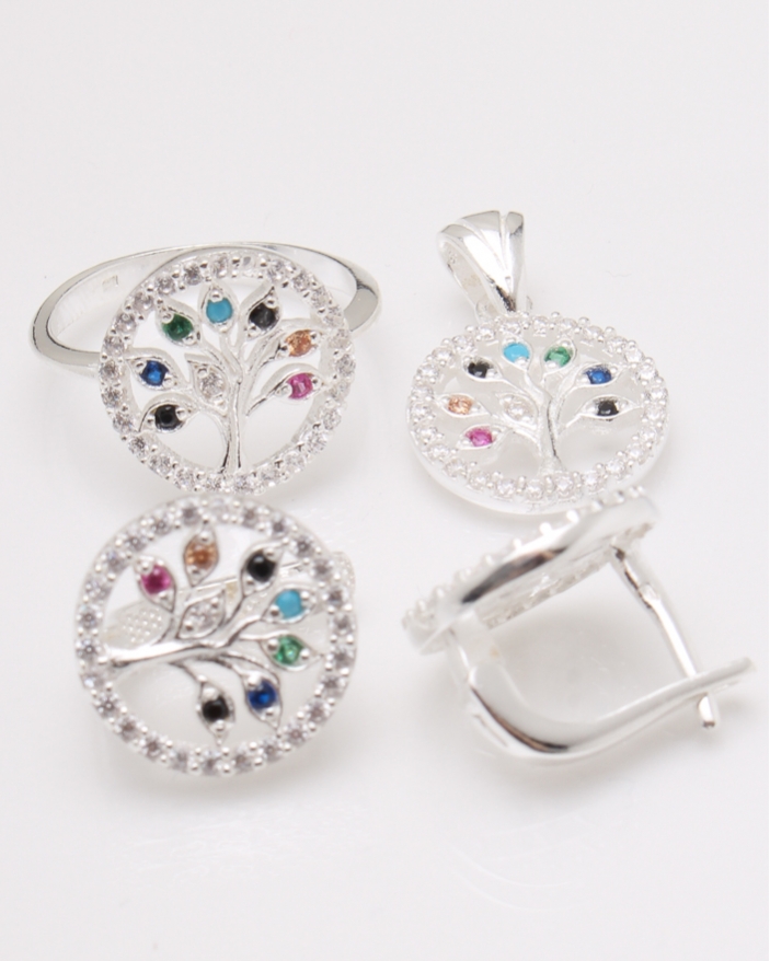 Set argint copacul vieti cu pietre colorate cod 3-23184, gr8.6