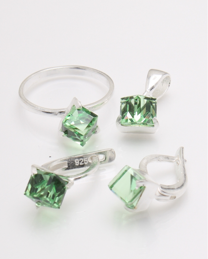Set argint piatra verde de apa cod 3-23315, gr7.4