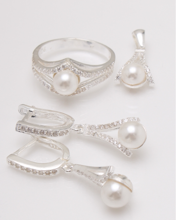 Set argint perle cu cercei lungi cod 3-23561, gr9.3