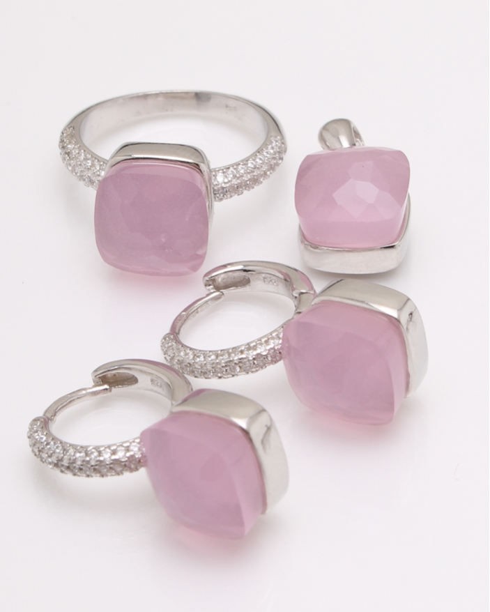 Set argint quartz roz cod 3-23562, gr14.2