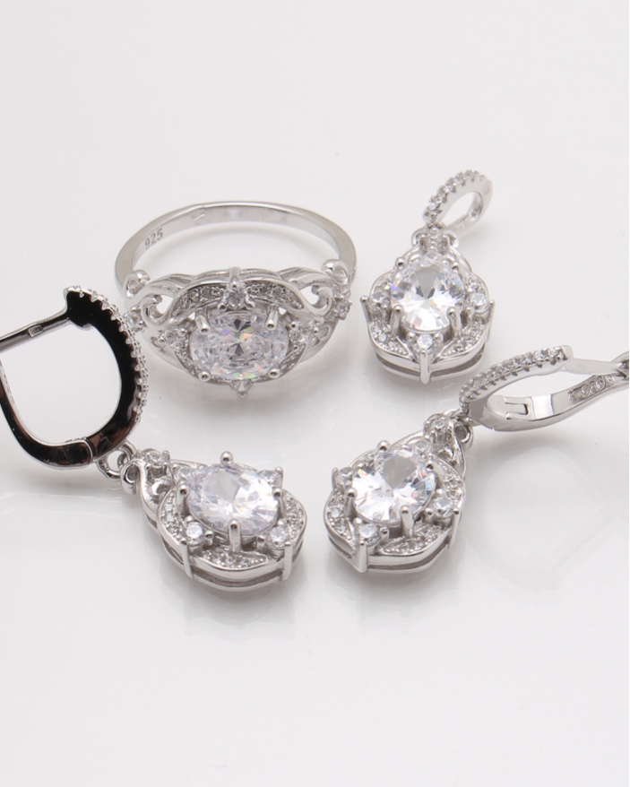 Set argint rodiat cu piatra alba cod 3-24105, gr11.9