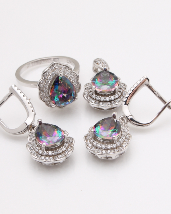 Set argint piatra topaz mistic cod 3-24114, gr16.7