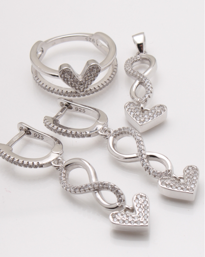 Set argint cercei lungi cu inima cod 3-24239, gr10.9