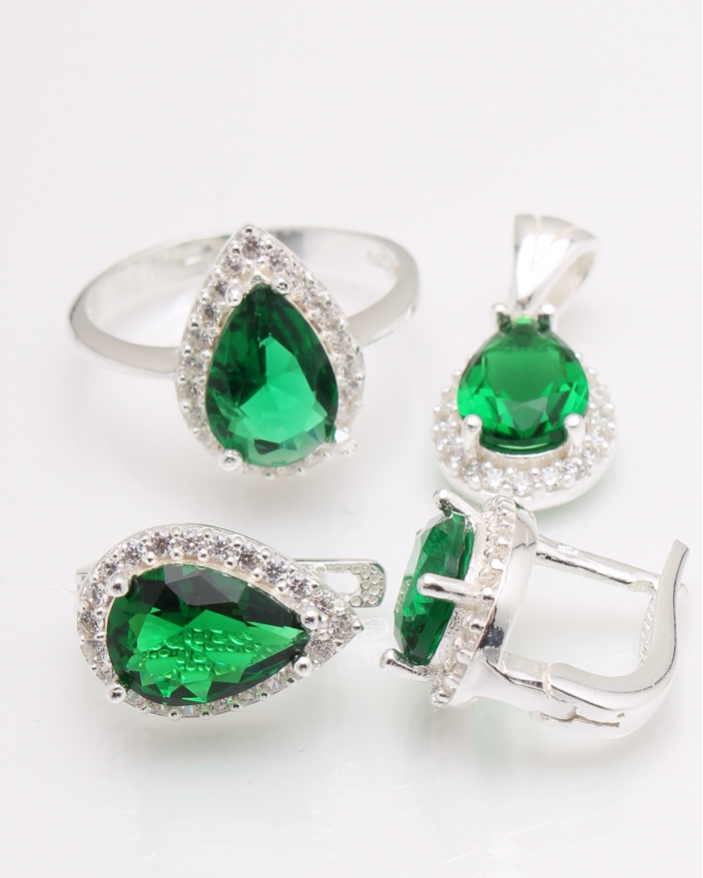 Set argint lacrima cu piatra verde cod 3-24764, gr8.8