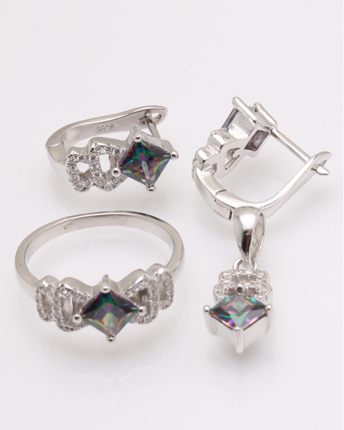 Set argint rodiat cu topaz mistic cod 3-26285, gr8.7