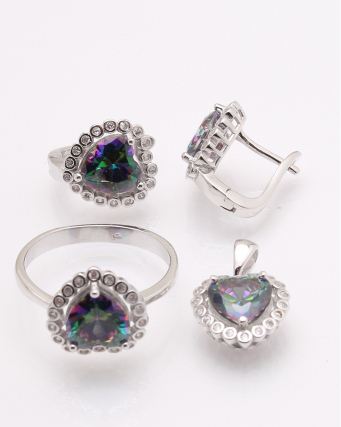 Set argint inima cu topaz mistic cod 3-26288, gr10.1