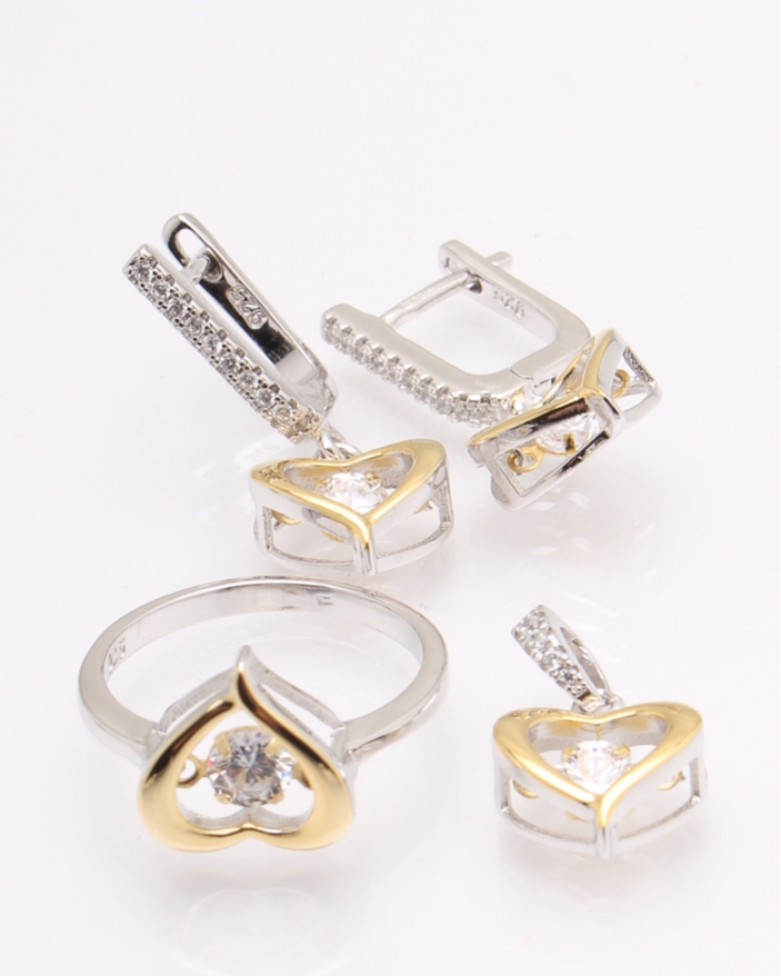 Set argint inima si cubic zirconia cod 3-26306, gr9.1