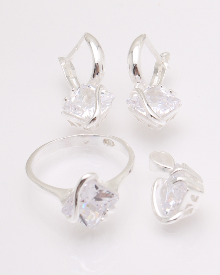 Set argint cu piatra alba patrata cod 3-26547, gr10.6