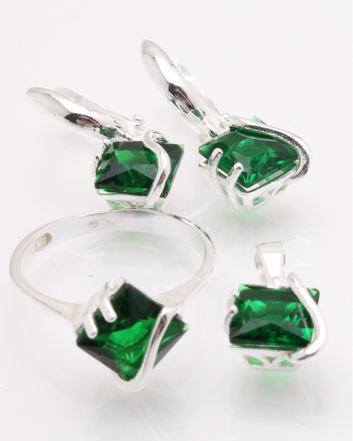 Set argint cu piatra verde patrata cod 3-26549, gr8.7