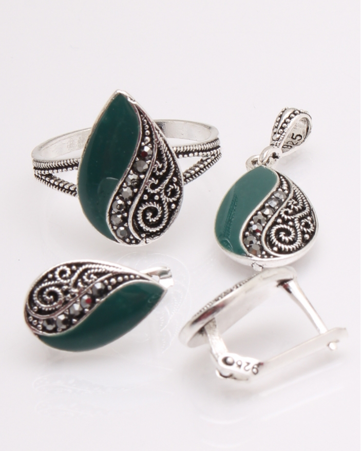 Set argint lacrima cu email verde cod 3-29594, gr8.1