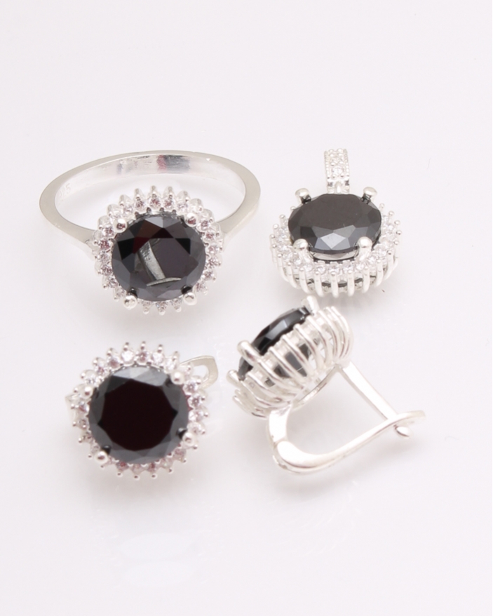 Set argint cu piatra rotunda neagra cod 3-30263, gr12.4