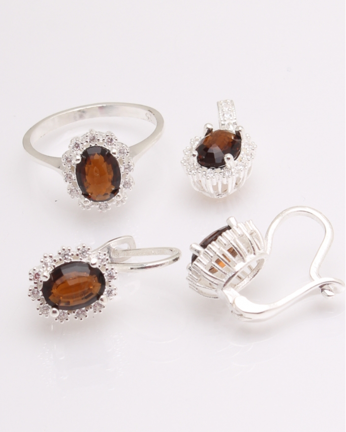 Set argint piatra ovala maro cod 3-30288, gr8.5