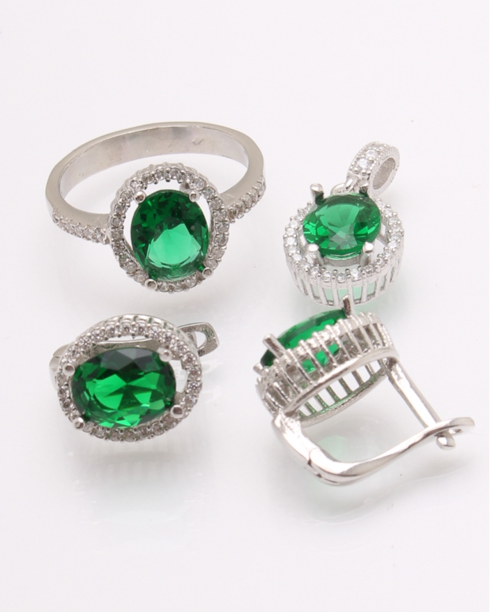 Set argint cu piatra ovala verde cod 3-31269, gr8.7