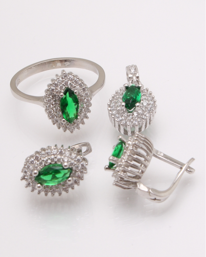 Set argint cu piatra verde lungueata cod 3-31271, gr9.6