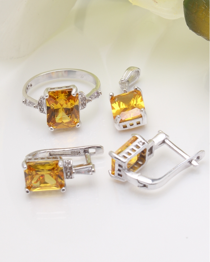 Set argint cu piatra galbena cod 3-36569, gr9.8