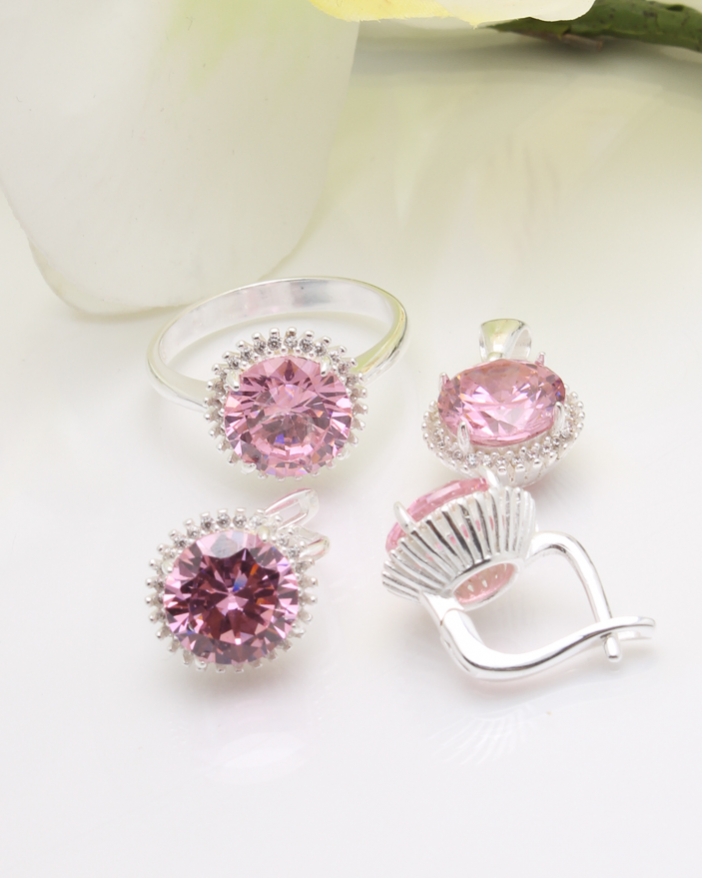 Set argint cu piatra mare roz cod 3-36845, gr16.1