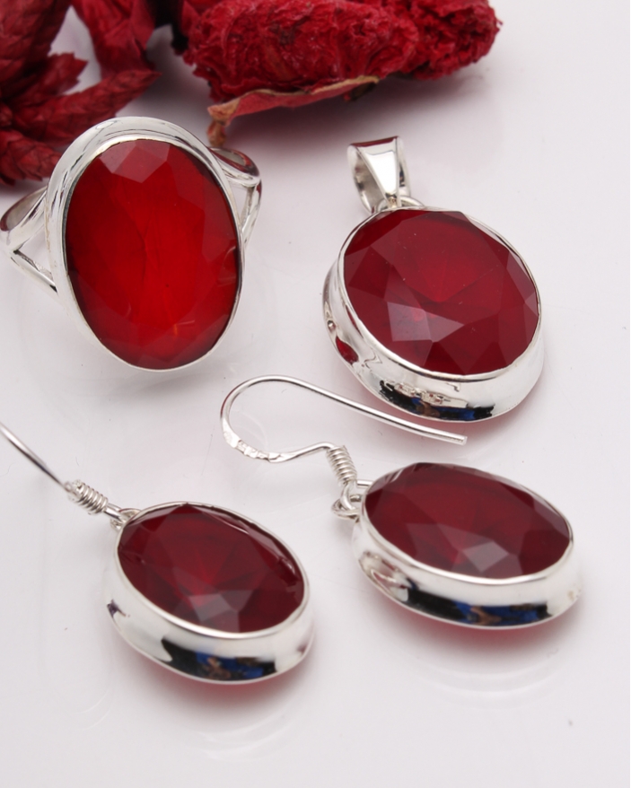 Set argint cu radacina de rubin cod 3-42944, gr14.7