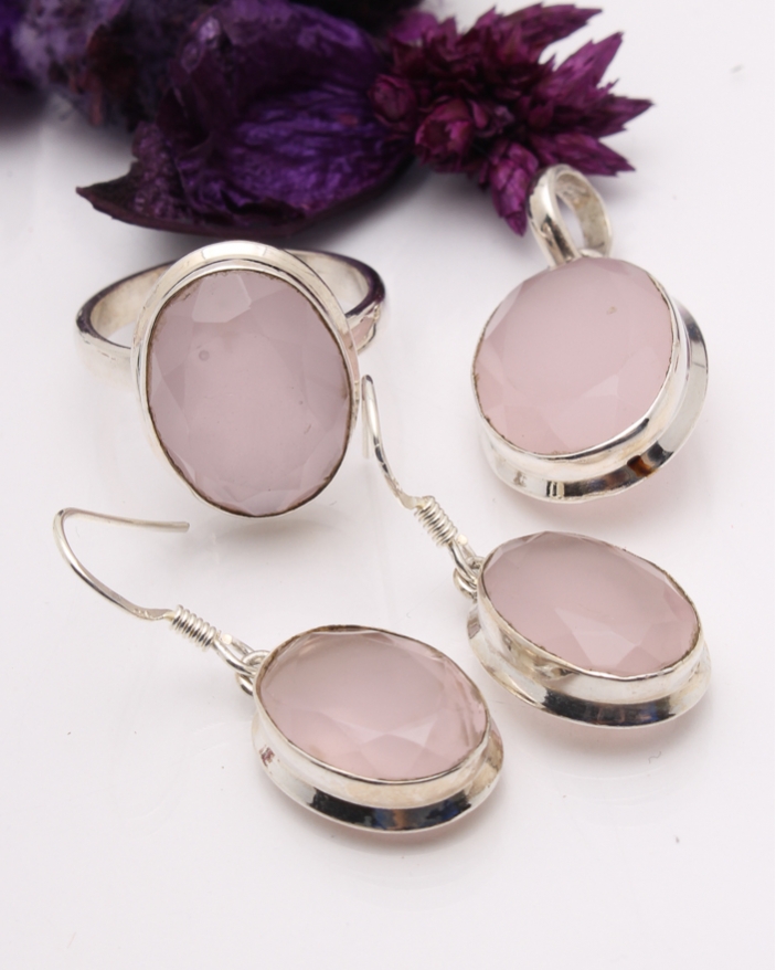 Set argint cu cuart roz cod 3-42948, gr16