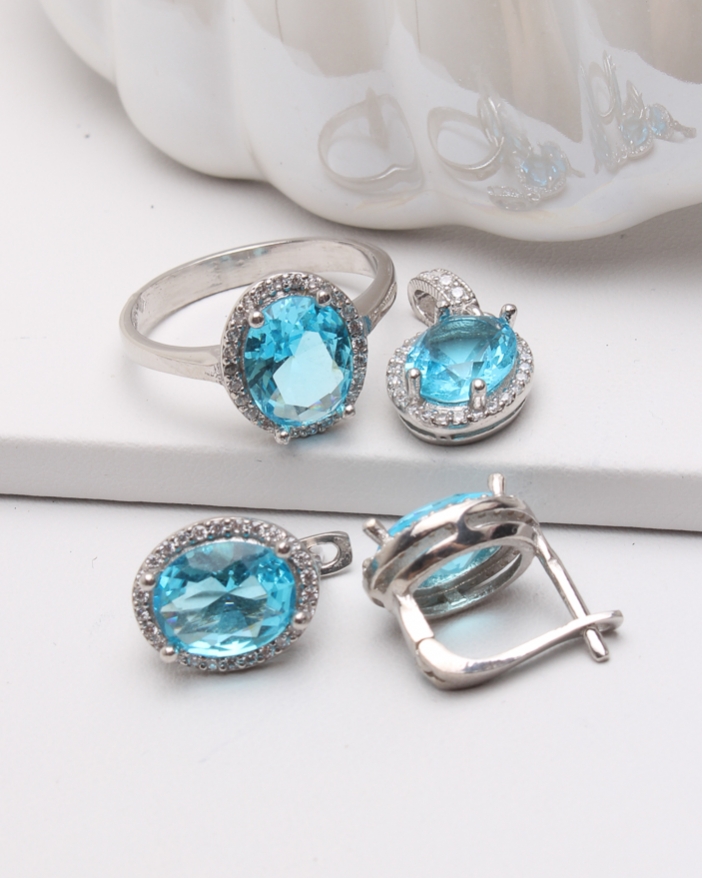Set argint cu piatra ovala cod 3-47156, gr9.7